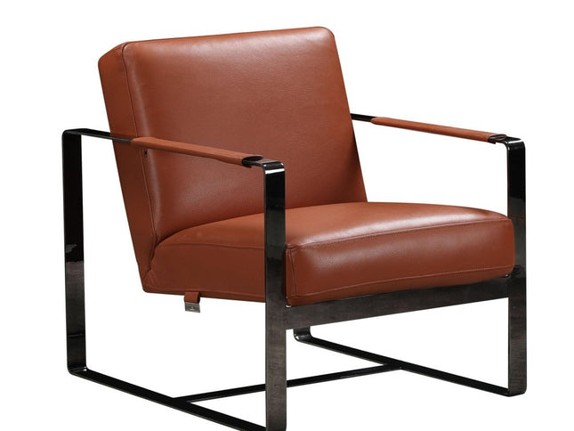 28" Camel And Black Genuine Leather Arm Chair