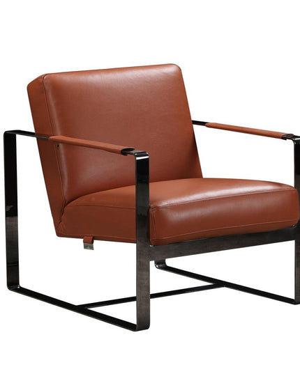 28" Camel And Black Genuine Leather Arm Chair