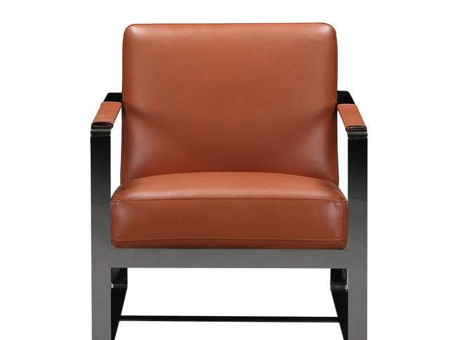 28" Camel And Black Genuine Leather Arm Chair