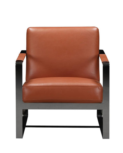 28" Camel And Black Genuine Leather Arm Chair