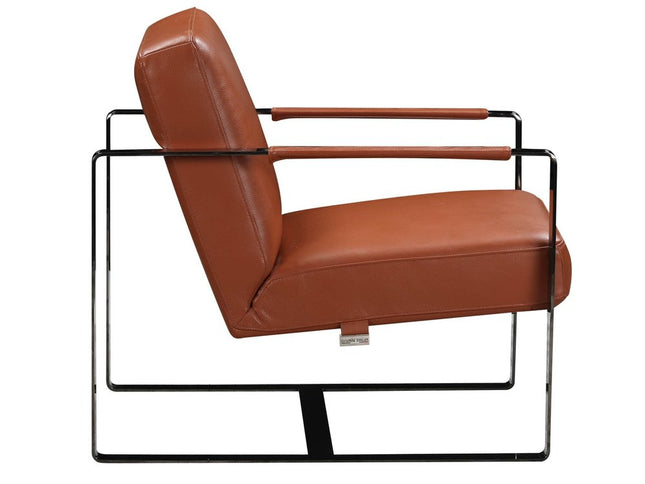 28" Camel And Black Genuine Leather Arm Chair