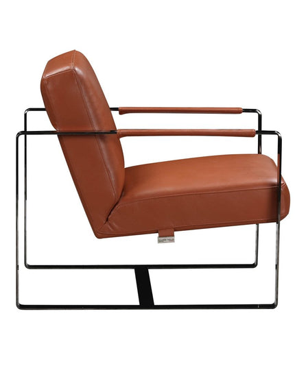 28" Camel And Black Genuine Leather Arm Chair