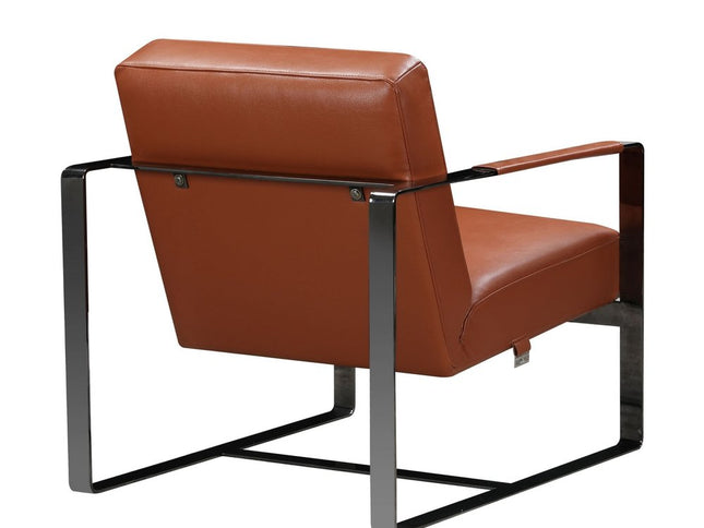 28" Camel And Black Genuine Leather Arm Chair