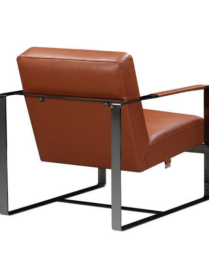 28" Camel And Black Genuine Leather Arm Chair