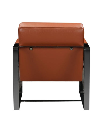 28" Camel And Black Genuine Leather Arm Chair