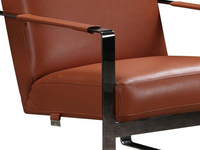 28" Camel And Black Genuine Leather Arm Chair