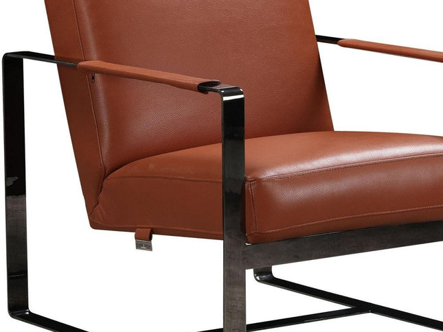28" Camel And Black Genuine Leather Arm Chair