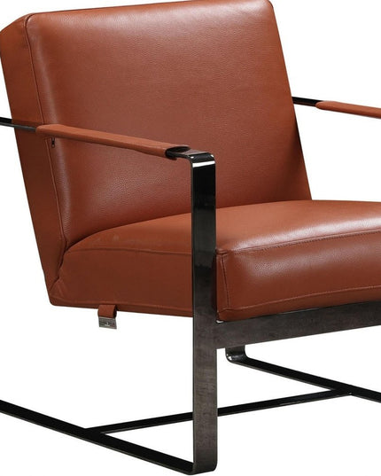 28" Camel And Black Genuine Leather Arm Chair