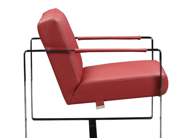 28" Camel And Black Genuine Leather Arm Chair