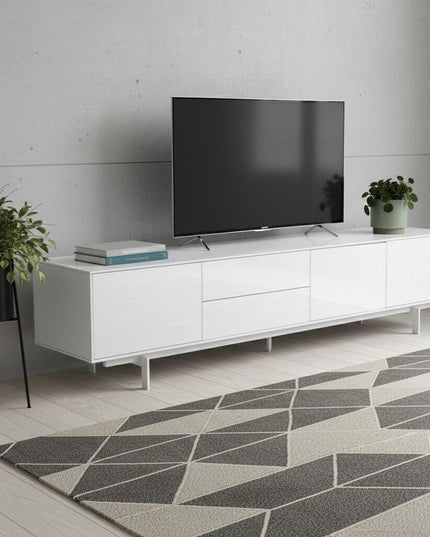 82" White Manufactured And Wood Cabinet Enclosed Storage TV Stand