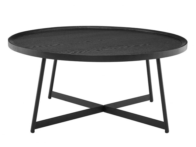 35" Black Wood And Metal Round Frame Coffee Table