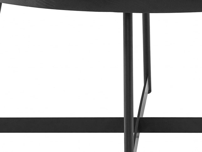 35" Black Wood And Metal Round Frame Coffee Table