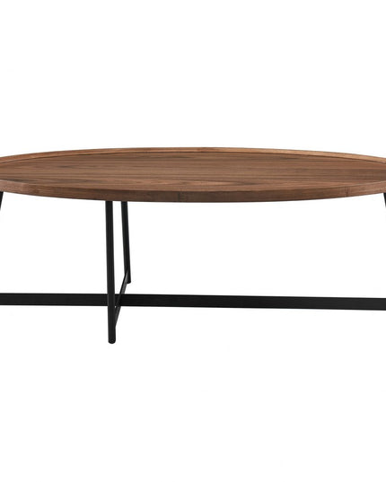 24" Brown and Black Wood And Metal Oval Frame Coffee Table
