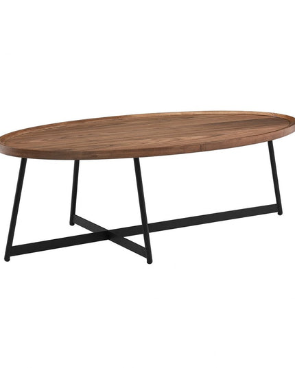 24" Brown and Black Wood And Metal Oval Frame Coffee Table