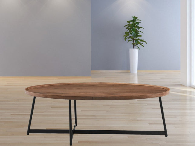 24" Brown and Black Wood And Metal Oval Frame Coffee Table