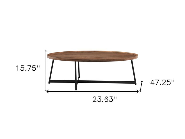 24" Brown and Black Wood And Metal Oval Frame Coffee Table