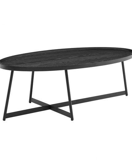 47" Black Wood And Metal Oval Frame Coffee Table