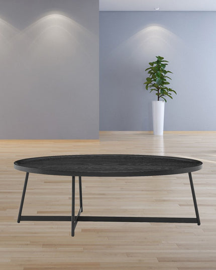 47" Black Wood And Metal Oval Frame Coffee Table