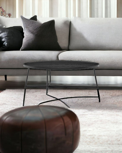 47" Black Wood And Metal Oval Frame Coffee Table