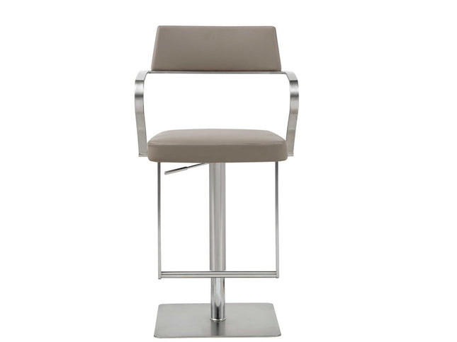 21 " Taupe And Silver Stainless Steel Bar Chair