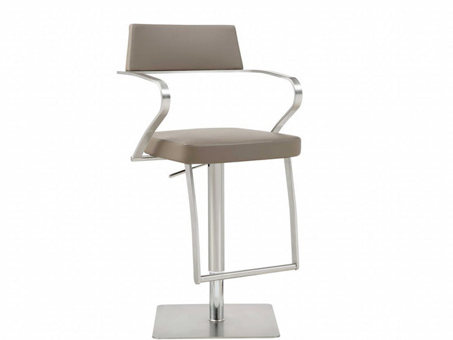 21 " Taupe And Silver Stainless Steel Bar Chair