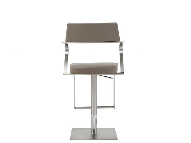 21 " Taupe And Silver Stainless Steel Bar Chair