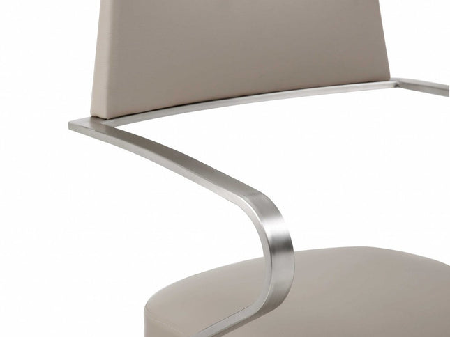 21 " Taupe And Silver Stainless Steel Bar Chair
