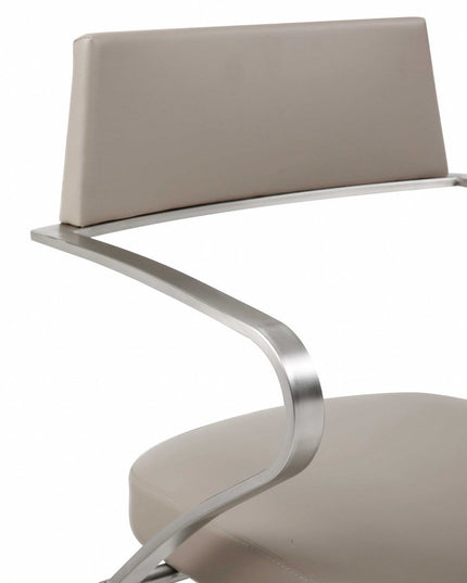 21 " Taupe And Silver Stainless Steel Bar Chair