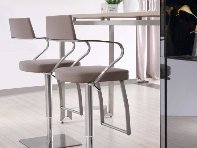 21 " Taupe And Silver Stainless Steel Bar Chair