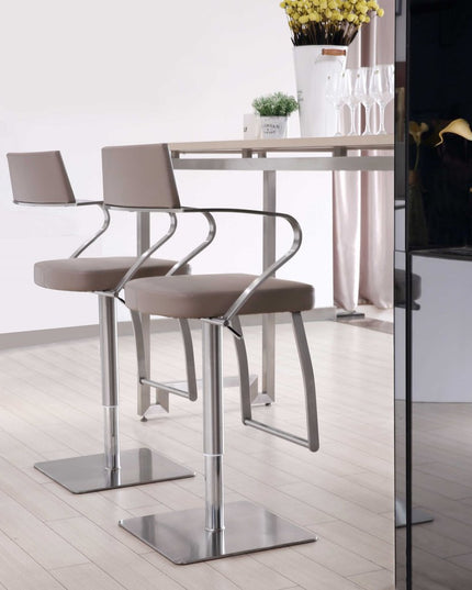 21 " Taupe And Silver Stainless Steel Bar Chair