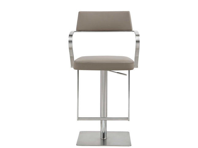 21 " Taupe And Silver Stainless Steel Bar Chair