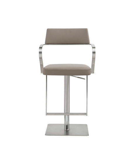 21 " Taupe And Silver Stainless Steel Bar Chair