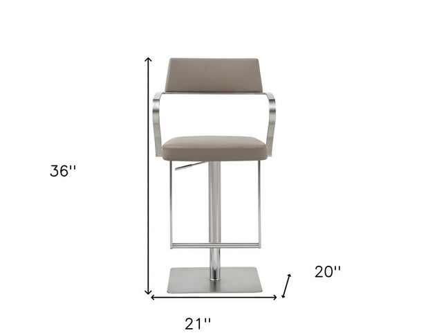 21 " Taupe And Silver Stainless Steel Bar Chair
