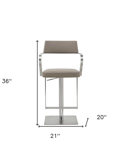 21 " Taupe And Silver Stainless Steel Bar Chair