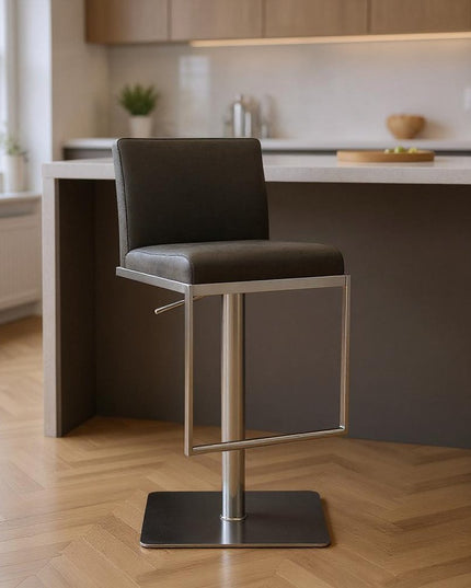 Dark Gray and Silver Faux Leather And Steel Adjustable Bar Chair