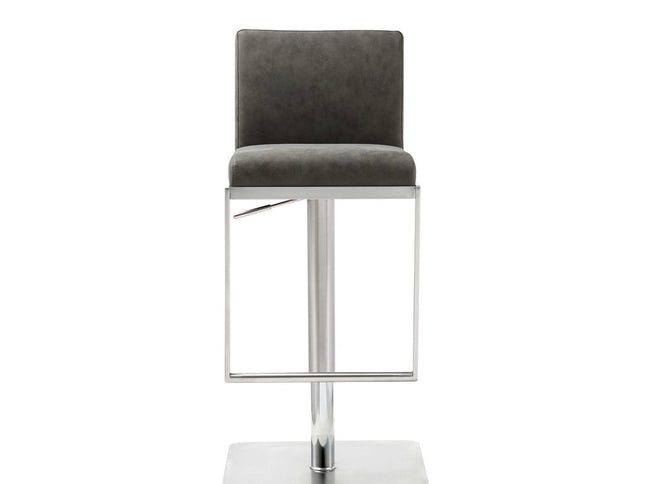 Dark Gray and Silver Faux Leather And Steel Adjustable Bar Chair