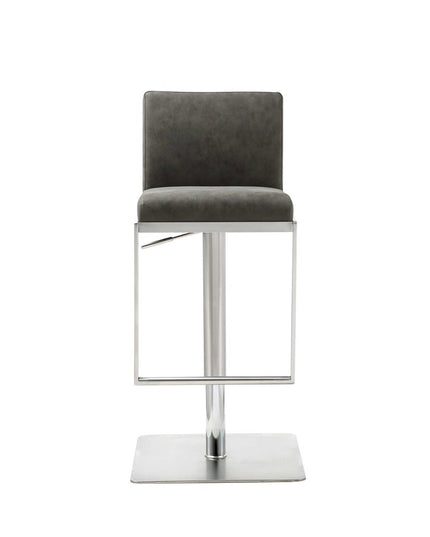 Dark Gray and Silver Faux Leather And Steel Adjustable Bar Chair