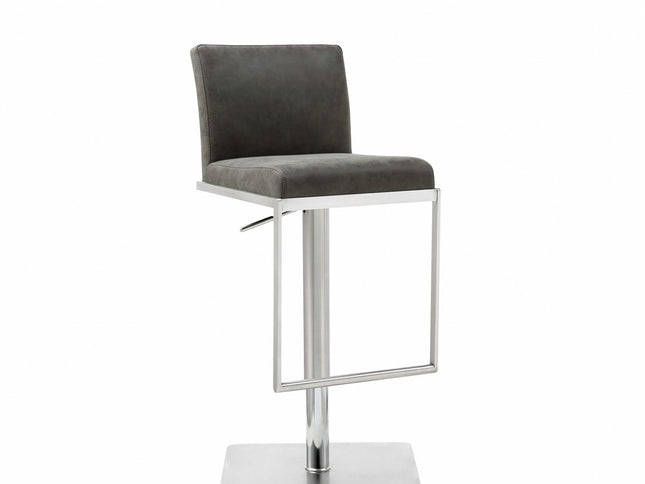 Dark Gray and Silver Faux Leather And Steel Adjustable Bar Chair