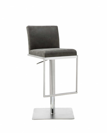Dark Gray and Silver Faux Leather And Steel Adjustable Bar Chair