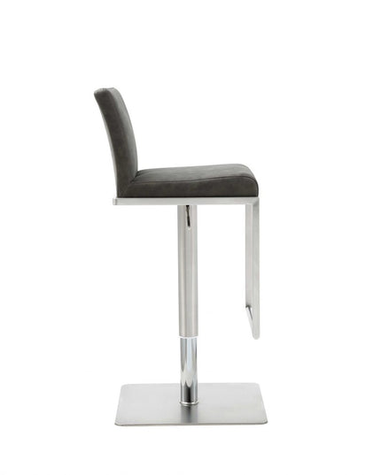 Dark Gray and Silver Faux Leather And Steel Adjustable Bar Chair