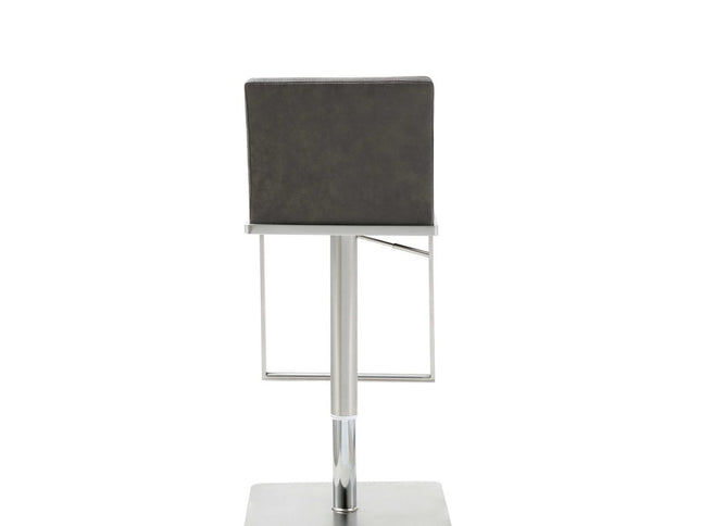 Dark Gray and Silver Faux Leather And Steel Adjustable Bar Chair
