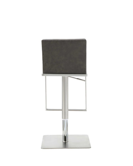 Dark Gray and Silver Faux Leather And Steel Adjustable Bar Chair