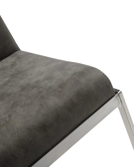 Dark Gray and Silver Faux Leather And Steel Adjustable Bar Chair