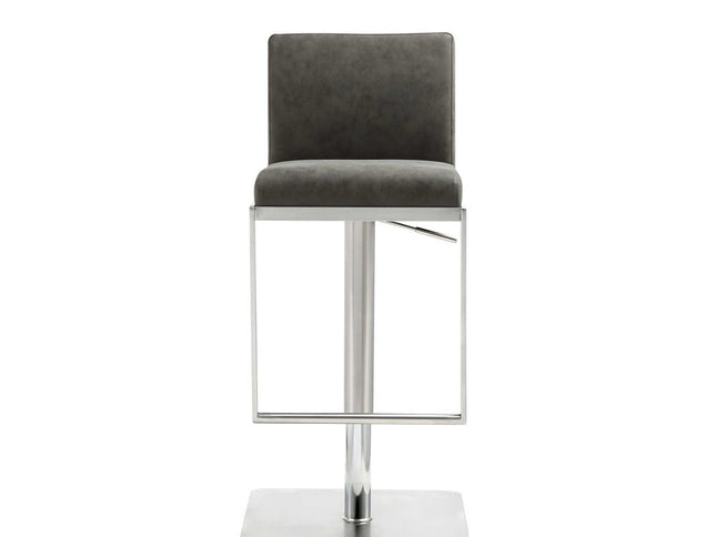 Dark Gray and Silver Faux Leather And Steel Adjustable Bar Chair