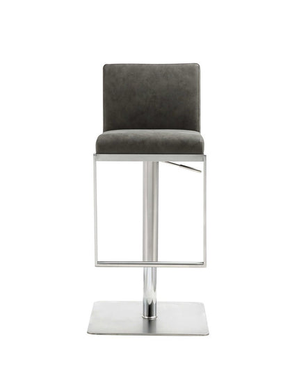 Dark Gray and Silver Faux Leather And Steel Adjustable Bar Chair