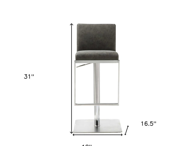 Dark Gray and Silver Faux Leather And Steel Adjustable Bar Chair