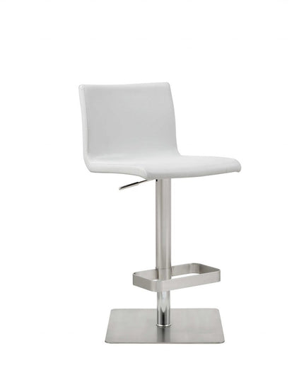 26 " White And Silver Stainless Steel Counter Height Bar Chair