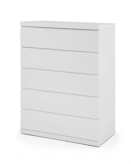 36" White Wood Five Drawer Dresser