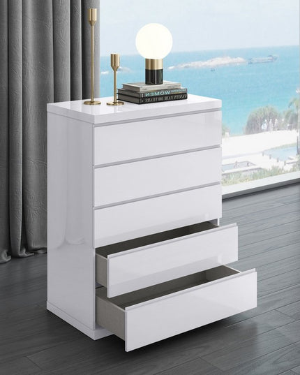 36" White Wood Five Drawer Dresser