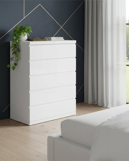 36" White Wood Five Drawer Dresser